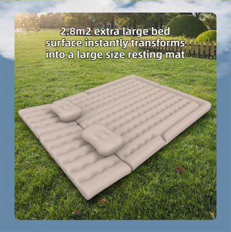 Black Multi-Chamber Car Inflatable Air Mattress with Electric Pump, Storage Bag & Pillows for Universal Trunk Sleeping and Camping (174 x 126 CM)