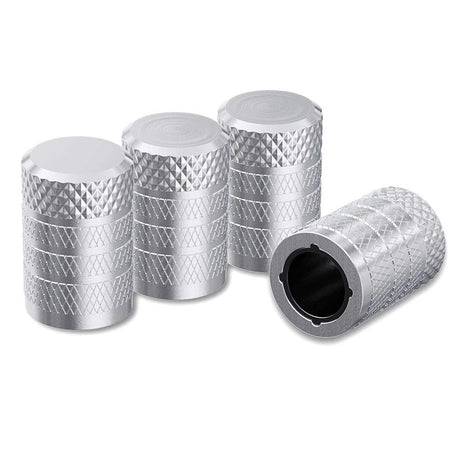 4-Pack Silver Aluminum Car Tyre Valve Stem Caps - Heavy Duty Dustproof Air Valve Covers with Internal Anti-Seize Plastic Lining for Cars SUVs Trucks