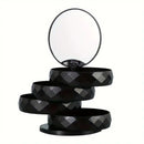 2-Pack 4-Tier Rotating Jewelry Organizer Box with Adjustable Mirror & Diamond Cut Design – Compact 360° Swivel Earring Stud Necklace Storage Box for Vanity Countertop, 10 x 10cm, Black