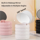 2-Pack 4-Tier Rotating Jewelry Organizer Box with Adjustable Mirror & Diamond Cut Design – Compact 360° Swivel Earring Stud Necklace Storage Box for Vanity Countertop, 10 x 10cm, White