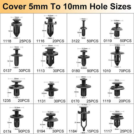 Boxed 710Pcs Heavy Duty Car Retainer Clips Kit with 4Pcs Fastener Removal Tools, 5Pcs Reusable Cable Ties and Metal Pliers  – 16 Most Popular Sizes Push Pin Rivets Assortment for Automotive Bumper Fender Side Skirt