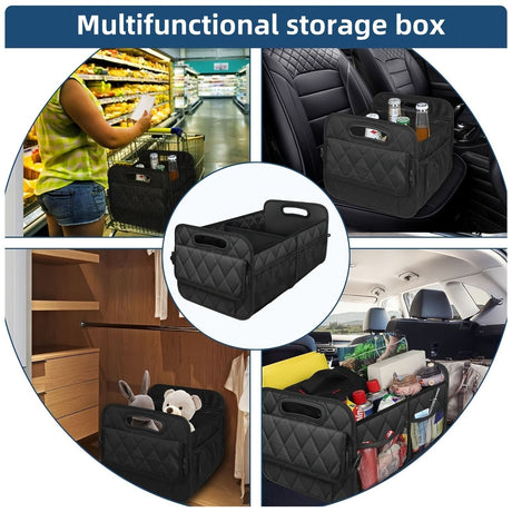 45L Foldable Large Car Trunk Organizer with Muti Pockets & Strong Handles – Mutifunctional Heavy Duty Oxford Cloth Storage Box & Portable Cargo Bundle for SUVs Sedans Trucks