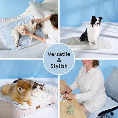 150 x 101 CM Blue Premium Wave Quiltied Pet Cooling Mat - Washable Self-Cooling Blanket with Anti-Stick Hair Surface & Non-Slip Base for Cats Dogs and Human Versatile Use