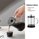 350ML Premium Dual-Layer Borosilicate Glass French Press Coffee Maker with 304 Stainless Steel Lid – High-Density 3D Filter Mesh Cafetiere, Manual Milk Frother and Tea Infuser Pot