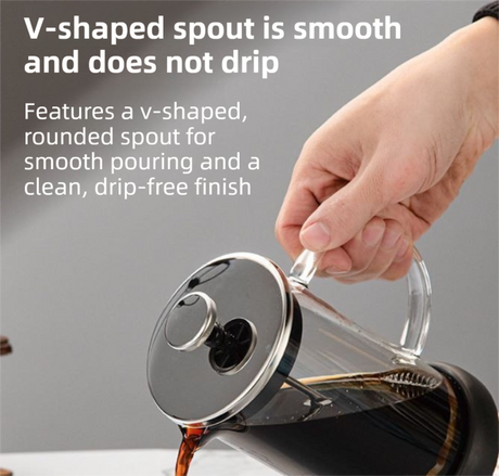 350ML Premium Dual-Layer Borosilicate Glass French Press Coffee Maker with 304 Stainless Steel Lid – High-Density 3D Filter Mesh Cafetiere, Manual Milk Frother and Tea Infuser Pot