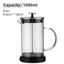 1000ML Premium Dual-Layer Borosilicate Glass French Press Coffee Maker with 304 Stainless Steel Lid – High-Density 3D Filter Mesh Cafetiere, Manual Milk Frother and Tea Infuser Pot