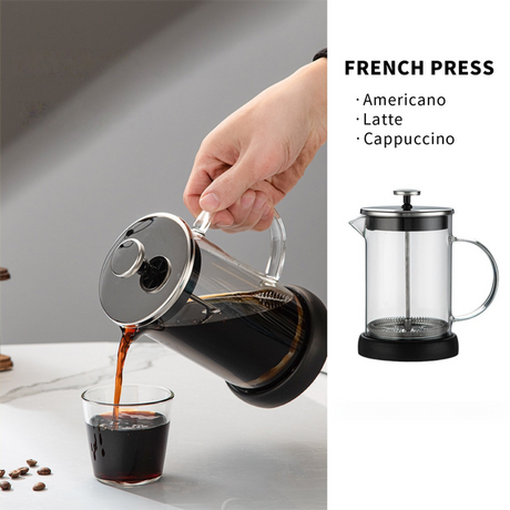 1000ML Premium Dual-Layer Borosilicate Glass French Press Coffee Maker with 304 Stainless Steel Lid – High-Density 3D Filter Mesh Cafetiere, Manual Milk Frother and Tea Infuser Pot
