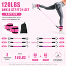 Pink 120LBS Total Ankle Resistance Bands Training Set with Cuffs and Carry Bag - Adjustable Leg and Glute Workout Trainer for Yoga Fitness Speed Agility Strength Training 9 Piece Kit
