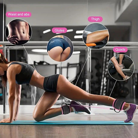 Pink 120LBS Total Ankle Resistance Bands Training Set with Cuffs and Carry Bag - Adjustable Leg and Glute Workout Trainer for Yoga Fitness Speed Agility Strength Training 9 Piece Kit