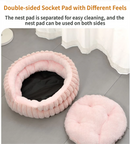 Coffee Plush Round Pet Bed with Gap Entry & Removable Cushion S Size - Thickened Warm Anti Slip Cats and Dogs Donut Nest for All Seasons, Cozy and Soft Sleeping Bed for Home Use, M Size 50*50*15CM
