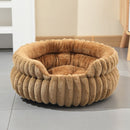 Coffee Plush Round Pet Bed with Gap Entry & Removable Cushion S Size - Thickened Warm Anti Slip Cats and Dogs Donut Nest for All Seasons, Cozy and Soft Sleeping Bed for Home Use, L Size 60*60*15CM
