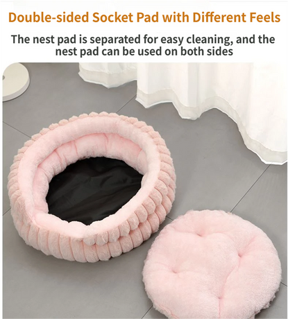 Coffee Plush Round Pet Bed with Gap Entry & Removable Cushion S Size - Thickened Warm Anti Slip Cats and Dogs Donut Nest for All Seasons, Cozy and Soft Sleeping Bed for Home Use, L Size 60*60*15CM