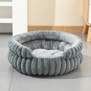 Grey Plush Round Pet Bed with Gap Entry & Removable Cushion S Size - Thickened Warm Anti Slip Cats and Dogs Donut Nest for All Seasons, Cozy and Soft Sleeping Bed for Home Use, XL Size 70*70*20CM