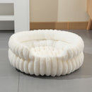 White Plush Round Pet Bed with Gap Entry & Removable Cushion S Size - Thickened Warm Anti Slip Cats and Dogs Donut Nest for All Seasons, Cozy and Soft Sleeping Bed for Home Use, S Size 40*40*15CM