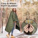 200x140cm Blue Large Outdoor Camping Down Cotton Wearable Warmth Blanket, Quilted Poncho Shawl Throw with Storage Bag, Lightweight Warm Camping Quilt for Camping Travel Home Use