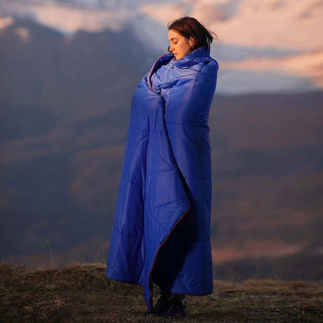 200x140cm Black Large Outdoor Camping Down Cotton Wearable Warmth Blanket, Quilted Poncho Shawl Throw with Storage Bag, Lightweight Warm Camping Quilt for Camping Travel Home Use