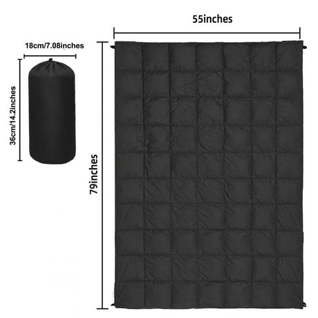 200x140cm Black Large Outdoor Camping Down Cotton Wearable Warmth Blanket, Quilted Poncho Shawl Throw with Storage Bag, Lightweight Warm Camping Quilt for Camping Travel Home Use