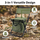 3-in-1 Camouflage Large Portable Folding Camping Chair with Zippered Cooler Bag and 35*35cm Thick Plush Seat Cushion, Outdoor Fishing and Picnic Stool with Backrest and 25 *27 *18.5cm Insulated Storage Pocket
