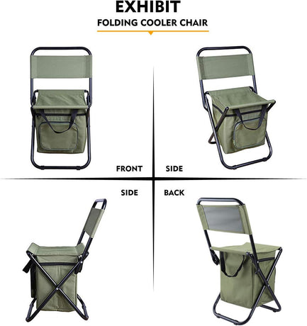 3-in-1 Camouflage Large Portable Folding Camping Chair with Zippered Cooler Bag and 35*35cm Thick Plush Seat Cushion, Outdoor Fishing and Picnic Stool with Backrest and 25 *27 *18.5cm Insulated Storage Pocket
