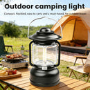 Black Vintage LED Outdoor Camping Lantern with Warm Ambient Light - 7 Lighting Modes, 24H Long Runtime, USB-C Rechargeable, Stepless Dimming and Hanging Tent Light