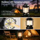 Black Vintage LED Outdoor Camping Lantern with Warm Ambient Light - 7 Lighting Modes, 24H Long Runtime, USB-C Rechargeable, Stepless Dimming and Hanging Tent Light