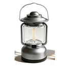 Silver and Grey Vintage LED Outdoor Camping Lantern with Warm Ambient Light - 7 Lighting Modes, 24H Long Runtime, USB-C Rechargeable, Stepless Dimming and Hanging Tent Light