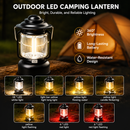 Silver and Grey Vintage LED Outdoor Camping Lantern with Warm Ambient Light - 7 Lighting Modes, 24H Long Runtime, USB-C Rechargeable, Stepless Dimming and Hanging Tent Light