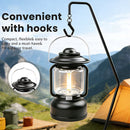 Silver and Grey Vintage LED Outdoor Camping Lantern with Warm Ambient Light - 7 Lighting Modes, 24H Long Runtime, USB-C Rechargeable, Stepless Dimming and Hanging Tent Light
