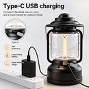 Red Vintage LED Outdoor Camping Lantern with Warm Ambient Light - 7 Lighting Modes, 24H Long Runtime, USB-C Rechargeable, Stepless Dimming and Hanging Tent Light