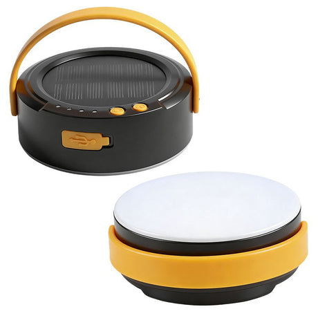 LY20 Black and Yellow Compact Solar Camping Lantern for Home Travel Use, Outdoor LED Tent Lamp and Hanging Light - 4 Lighting Modes and 3 Levels Brightness Adjustment, LED Power Display, Solar & USB-C Dual Charging