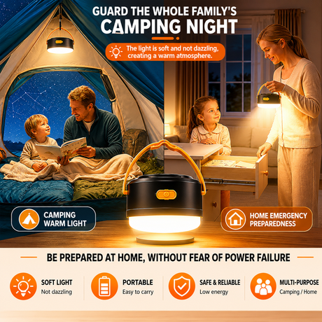 LY20 Black and Yellow Compact Solar Camping Lantern for Home Travel Use, Outdoor LED Tent Lamp and Hanging Light - 4 Lighting Modes and 3 Levels Brightness Adjustment, LED Power Display, Solar & USB-C Dual Charging