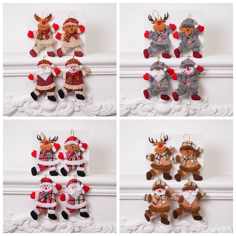 4-Piece Christmas Hanging Plush Ornaments Set - Grey Santa Claus, Snowman, Reindeer & Bear Tree Decor, Christmas in July, Winter Christmas, Yulefest, Secret Santa Gift