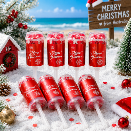 8PCS Red Christmas Push Pop Confetti Cannon, Reusable Hand Push Party Popper for Christmas Eve, Holiday Celebrations and Festive Events