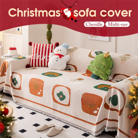 180 x 230 CM Christmas Jacquard Chenille Sofa Cover Throw Blanket with Tassel Fringe (Style 2), Elegant Festive Couch Protector Slipcover for Holiday Home Decor and Multi-Purpose Use