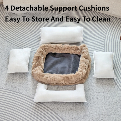 Brown Bubble Plush Pet Sofa Bed with Removable Cushion S Size 60*45*23CM – Ultra-Soft Winter Thickened Warm Pet Nest with Raised Bolster Edges, Washable Plush Cover and Non-Slip Base, Cozy and Soft Sleeping Space for Dog & Cat Home Use