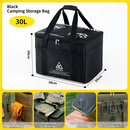 30L Collapsible Outdoor Tactical Organizer, Oxford Fabric Large Capacity Camping Gear Storage Bin with Waterproof PVC Base & Hanging Webbing for Picnic, Hiking, Camping & Kitchen Utensils, Black 38 x 26 x 30cm