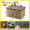 42L Collapsible Outdoor Tactical Organizer, Oxford Fabric Large Capacity Camping Gear Storage Bin with Waterproof PVC Base & Hanging Webbing for Picnic, Hiking, Camping & Kitchen Utensils, Khaki 38 x 26 x 30cm