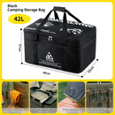 42L Collapsible Outdoor Tactical Organizer, Oxford Fabric Large Capacity Camping Gear Storage Bin with Waterproof PVC Base & Hanging Webbing for Picnic, Hiking, Camping & Kitchen Utensils, Black 48 x 27 x 33cm