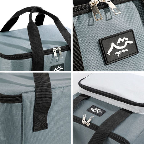 17L Large Capacity Insulated Cooler Bag, Muti Pockets Oxford Fabric Lunch Tote – Foldable 3-Layer Thermal Storage Crossbody Bag with Shoulder Strap, 2-Pack Gray and Black