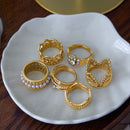 Style 7 Vintage Gold-Plated Stainless Steel Ring for Women - Waterproof Hypoallergenic Stackable Statement Rings, Crown Pearl Crystal & Lace Style Collection Inner Diameter 0.67 in