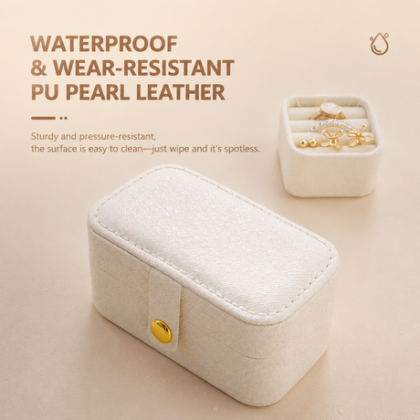 Red Waterproof PU Leather Jewelry Travel Case with Removable Ring Tray, Portable Mini Jewelry Organizer Box for Rings Earrings Necklaces Lipstick