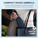 46 inch Black Windproof Automatic Travel Folding Umbrella and Black Absorbent Hanging Storage Pouch Set – Compact 3-Fold Auto Open Close Umbrella wth Double Canopy and 10 Reinforced Ribs for Rain & Sun Outdoor Use