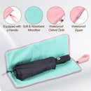 46 inch Navy Blue Windproof Automatic Travel Folding Umbrella and Black Absorbent Hanging Storage Pouch Set – Compact 3-Fold Auto Open Close Umbrella wth Double Canopy and 10 Reinforced Ribs for Rain & Sun Outdoor Use