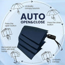 46 inch Wine Red Windproof Automatic Travel Folding Umbrella and Black Absorbent Hanging Storage Pouch Set – Compact 3-Fold Auto Open Close Umbrella wth Double Canopy and 10 Reinforced Ribs for Rain & Sun Outdoor Use