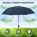 46 inch Wine Red Windproof Automatic Travel Folding Umbrella and Black Absorbent Hanging Storage Pouch Set – Compact 3-Fold Auto Open Close Umbrella wth Double Canopy and 10 Reinforced Ribs for Rain & Sun Outdoor Use
