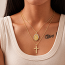 Jesus Cross Stackable Oval Pendant - Copper Plated Collarbone Chain with Jewelry Box, Christmas Easter Gift for Women and Men