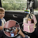 Black and Blue Foldable 4-Zone Car Insulated Drink Carrier Bag Bonus 2 Pack Mutifunctional Headrest Hook Phone Holders, No-Spill Car Cup Holder Organizer and Back Seat Mobile Phone Mount Travel Set for Most Water Bottles