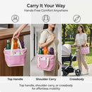 Pink Foldable 4-Zone Car Insulated Drink Carrier Bag Bonus 2 Pack Mutifunctional Headrest Hook Phone Holders, No-Spill Car Cup Holder Organizer and Back Seat Mobile Phone Mount Travel Set for Most Water Bottles