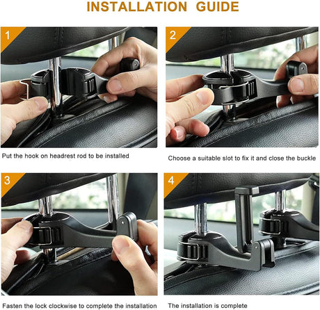 4 Pack Blue Car Headrest Hook with Phone Holder for Purses Bags and 4-6.5 Inch Smartphones, Universal 360 Rotation Back Seat Storage Hook and Mobile Stand