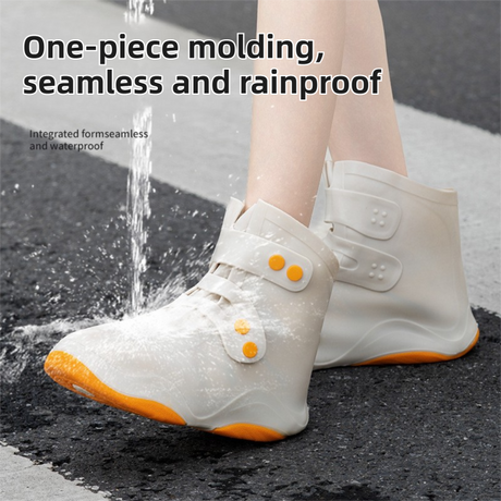Thickened Waterproof Silicone Rain Shoe Covers with Adjustable Double Buckle Closure, Durable Non-Slip Reusable Overshoes for Men and Women Hiking Camping Daily Use, Khaki Orange Blocking, XL Size (EU 40-42)